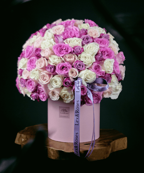 Purple Deluxe Roses - HatBox