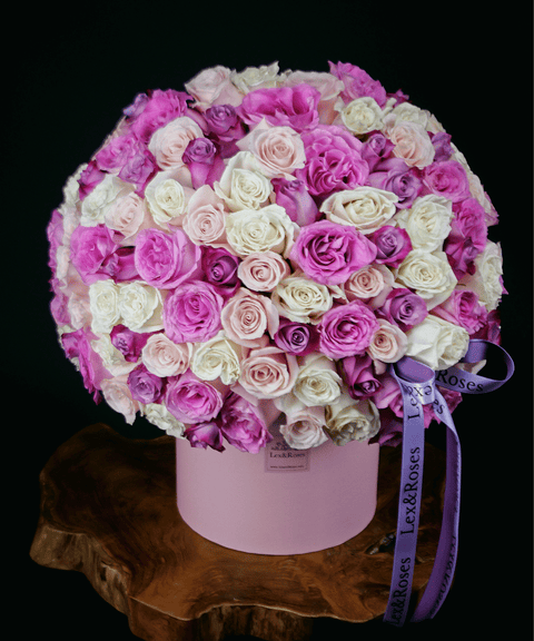 Purple Deluxe Roses - HatBox