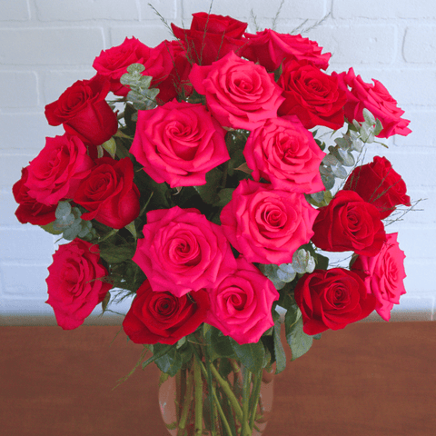 Red & Hot Pink Vase 2 Dozen