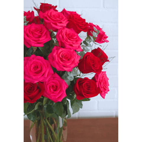 Red & Hot Pink Vase 2 Dozen