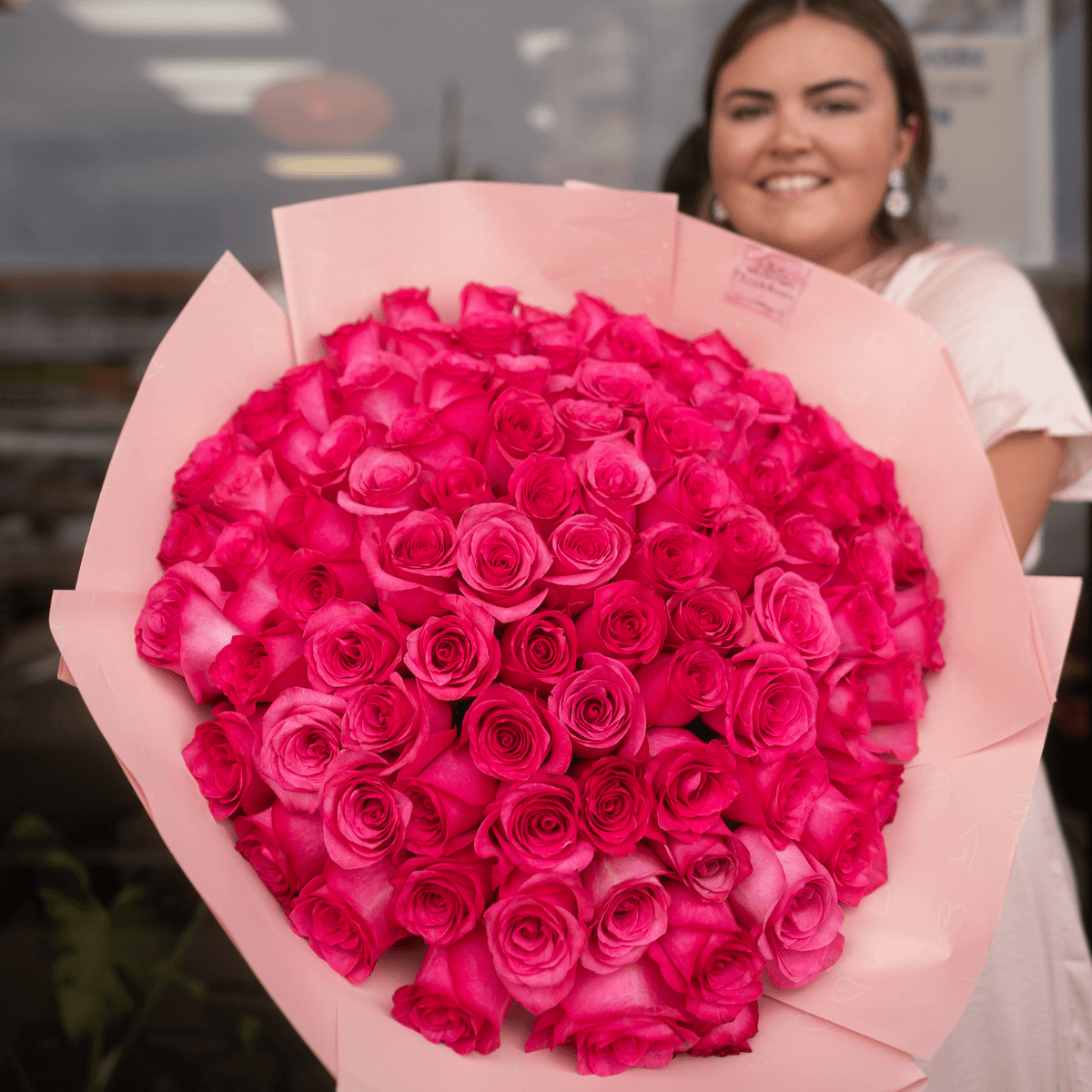 Hot Pink Rose Bouquet - Valentines