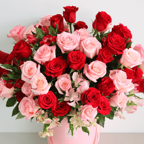 50 Pink & Red Rose Box