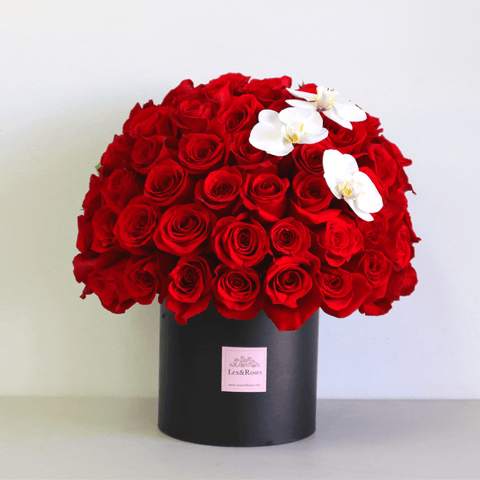 Red Roses HatBox -  Orchids