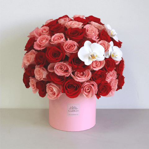 Pink & Red Roses HatBox - Orchids