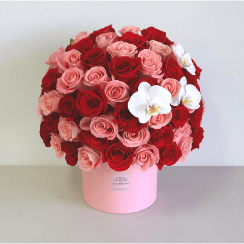 Pink & Red Roses HatBox - Orchids
