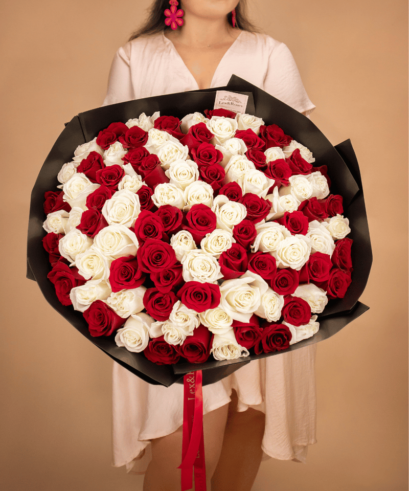 Red & White Rose Bouquet - Valentines