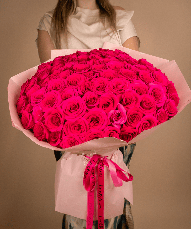 Hot Pink Rose Bouquet - Valentines