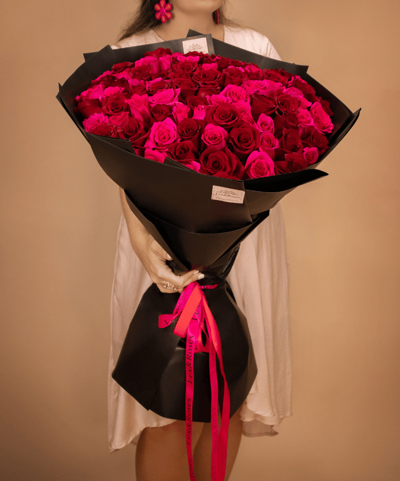 Red & Hot Pink Rose Bouquet - Valentines