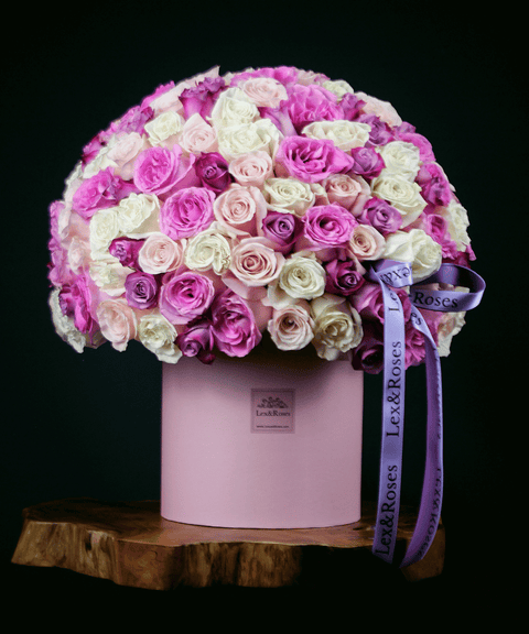 Purple Deluxe Roses - HatBox