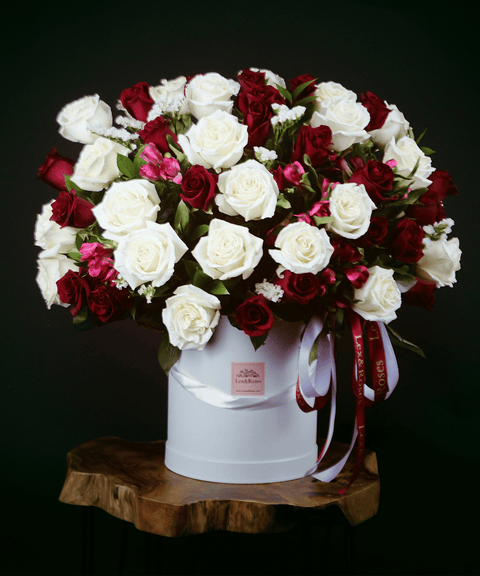 50 Box - Red & White Roses