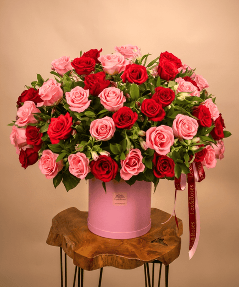 50 Pink & Red Rose Box