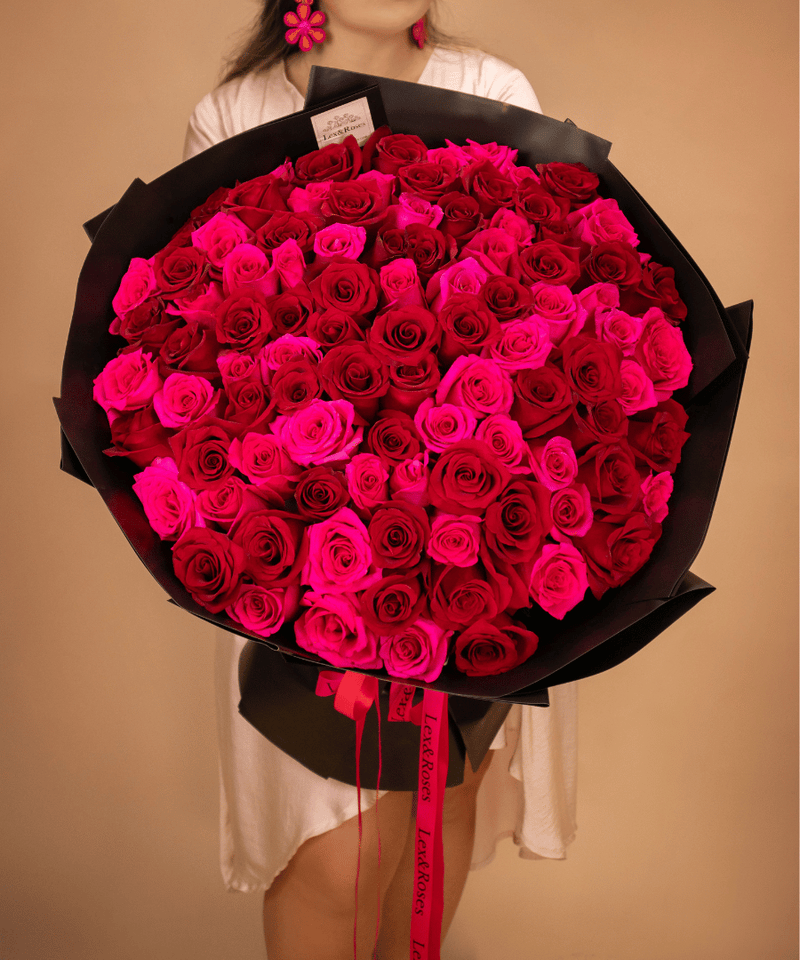 Red & Hot Pink Rose Bouquet - Valentines