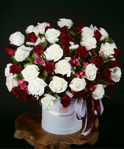 50 Box - Red & White Roses