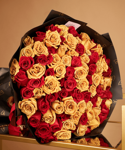 Cappuccino & Red Rose Bouquet