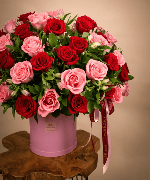 50 Pink & Red Rose Box