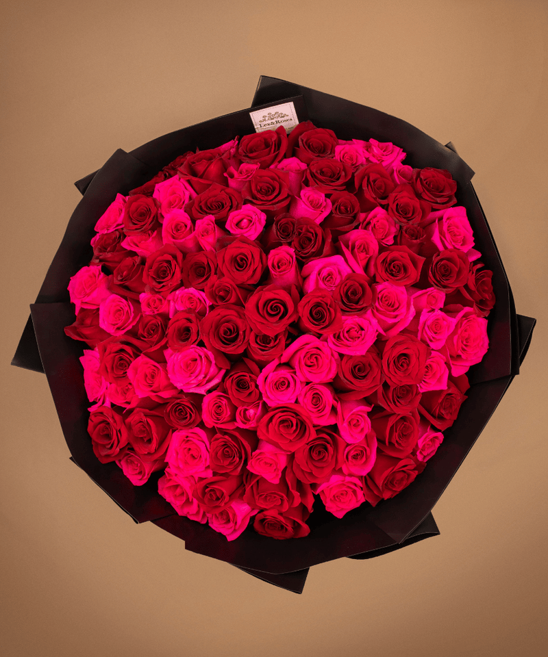 Red & Hot Pink Rose Bouquet - Valentines