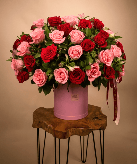 50 Pink & Red Rose Box