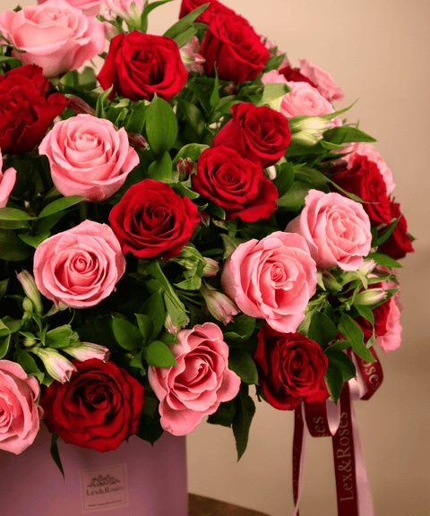 50 Pink & Red Rose Box
