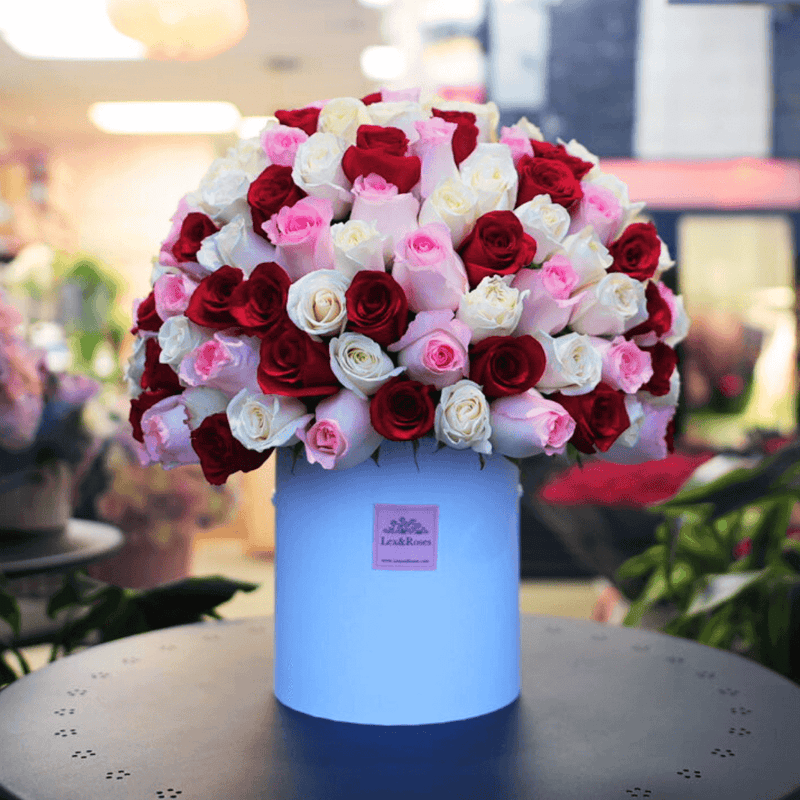 Red Deluxe Roses HatBox