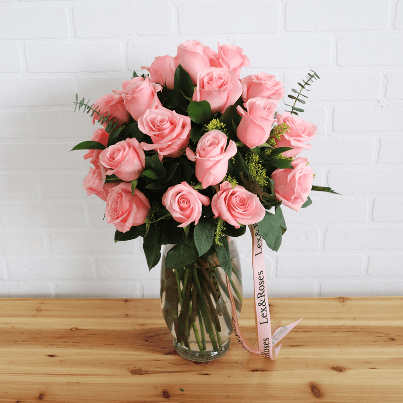 Pink Roses - Vase 2 Doz