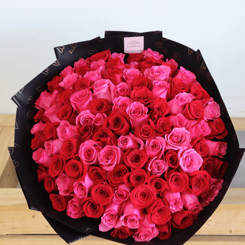 Red & Hot Pink Rose Bouquet - Mother&