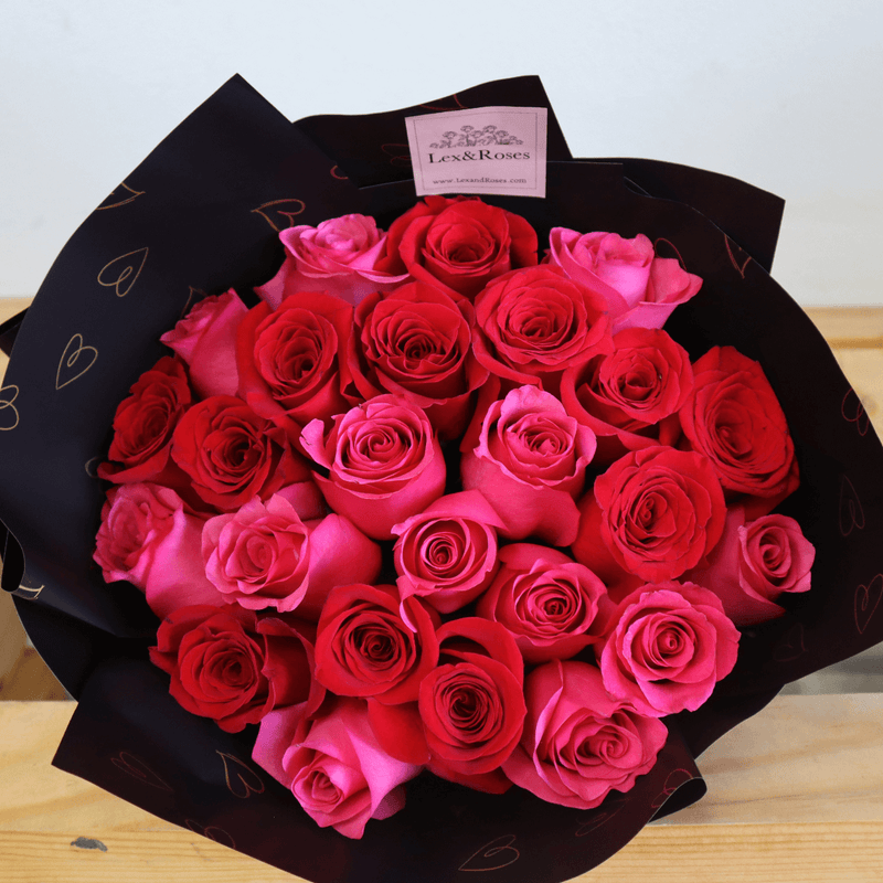 Red & Hot Pink Rose Bouquet - Mother&
