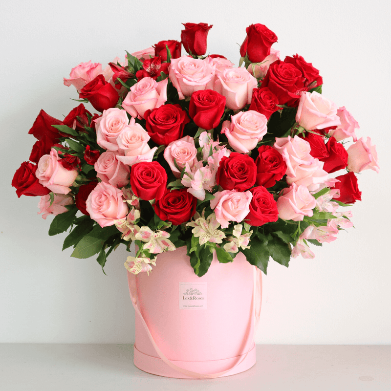 50 Pink & Red Rose Box