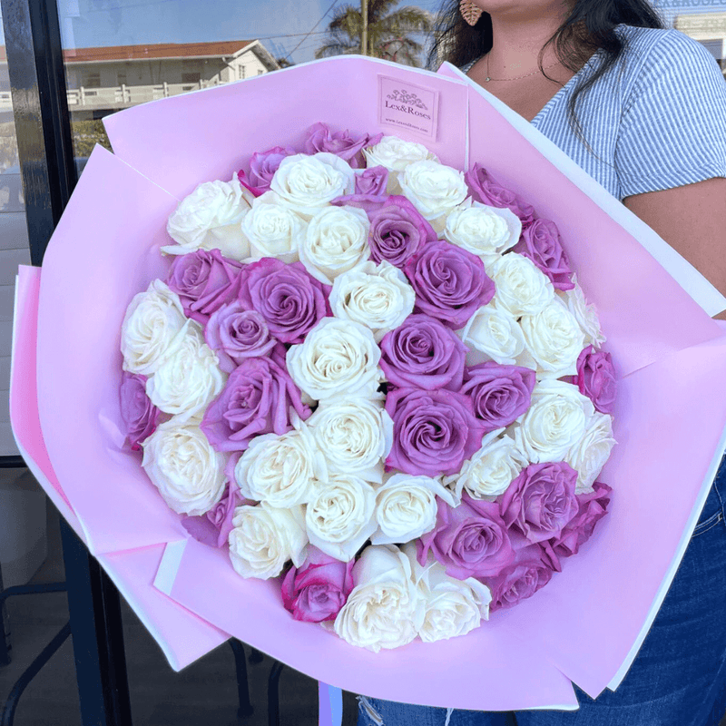 Purple & White Rose Bouquet