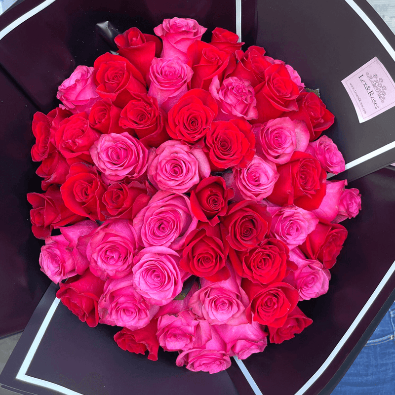 Red & Hot Pink Rose Bouquet