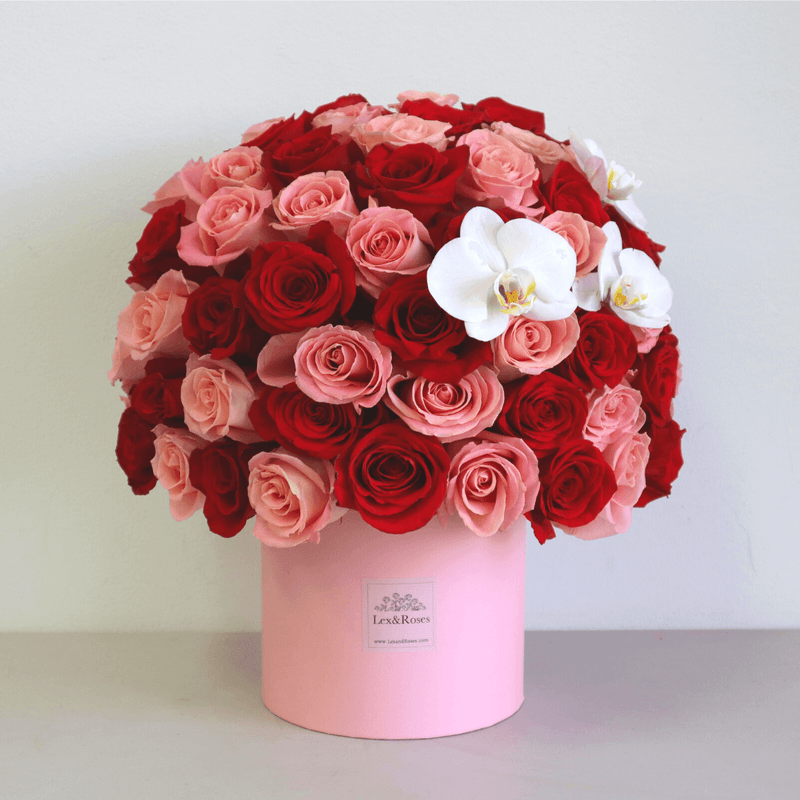 Pink & Red Roses HatBox - Orchids